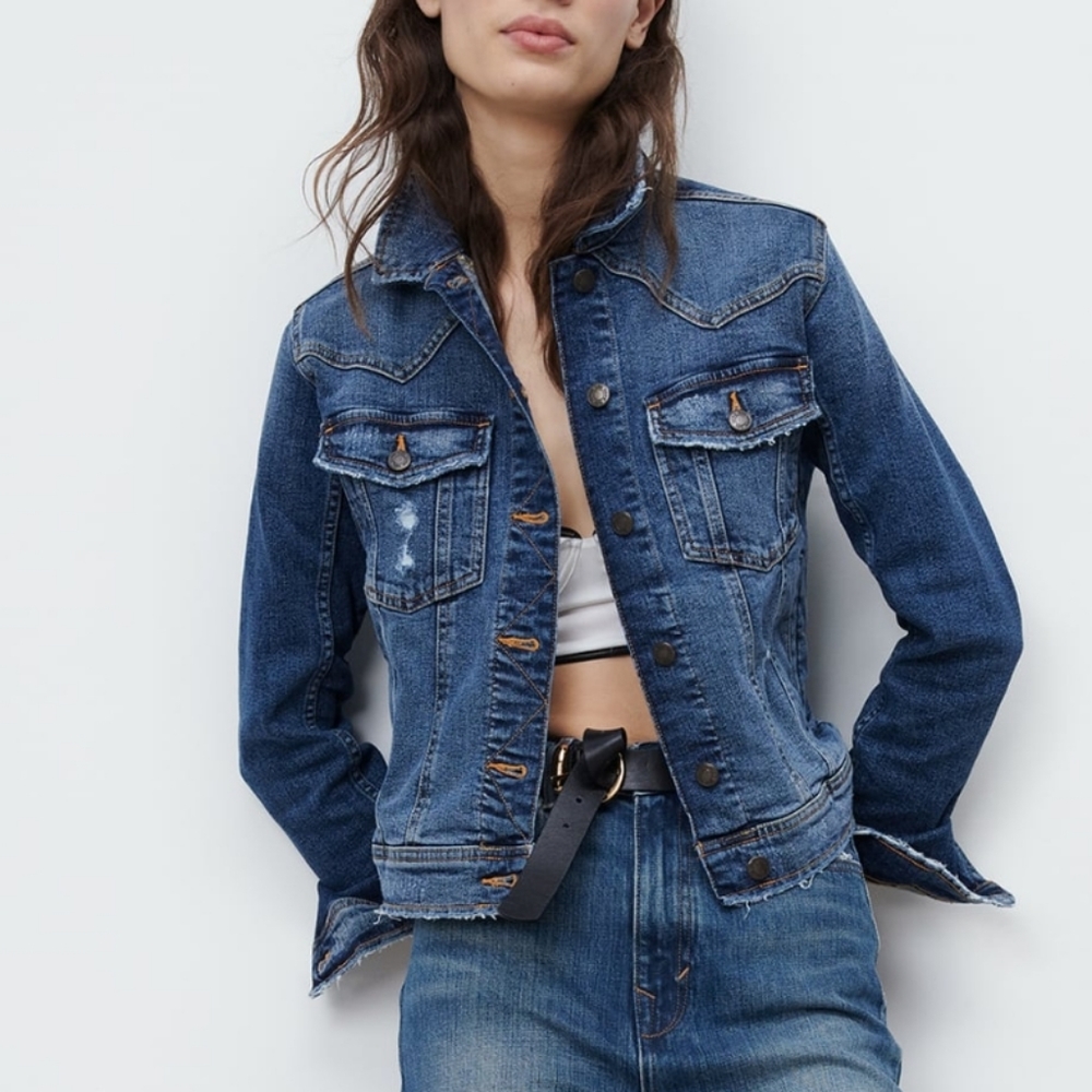 Zara Fitted Blue Denim Jean Jacket